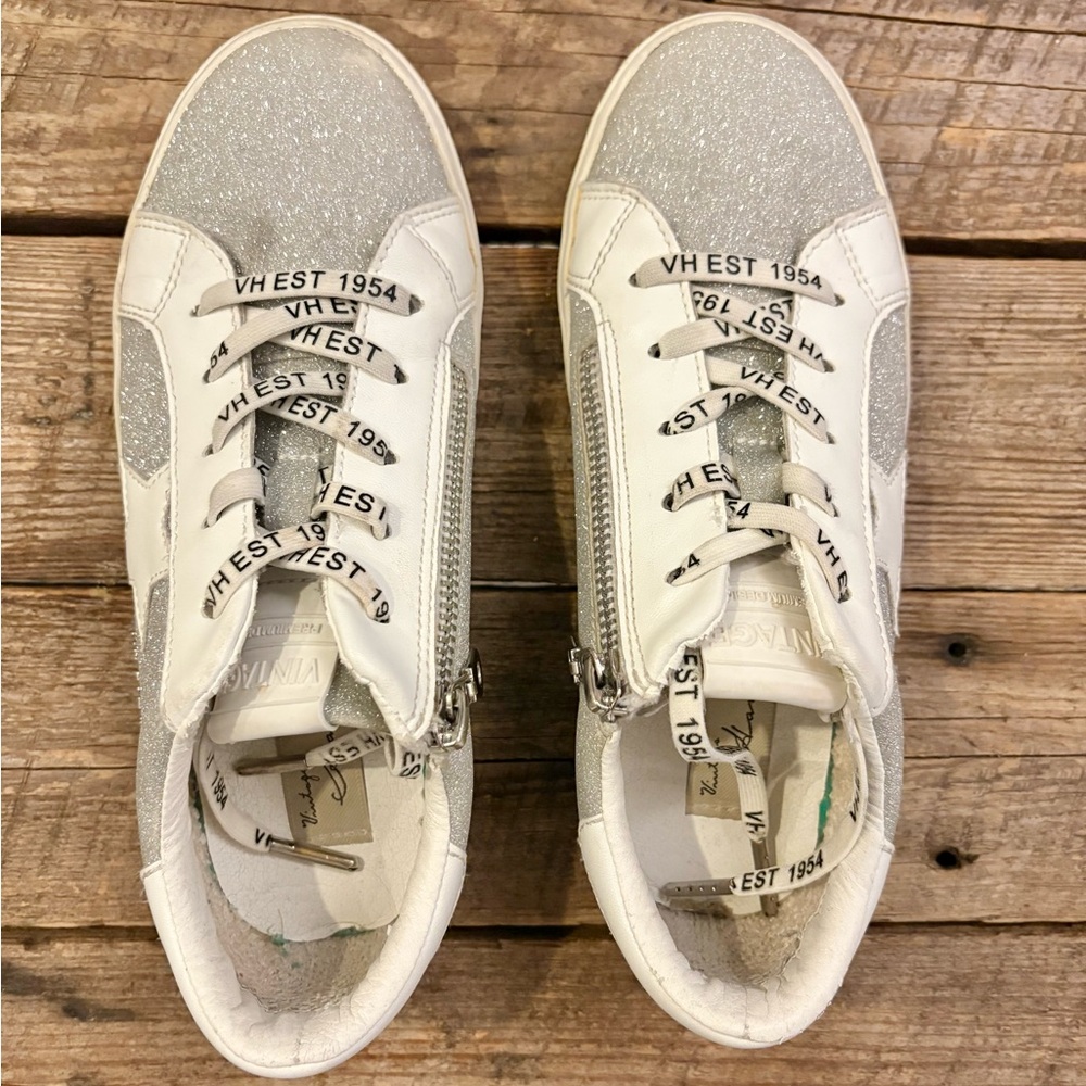 Vintage Havana Kids Sneakers in White and Silver Glitter